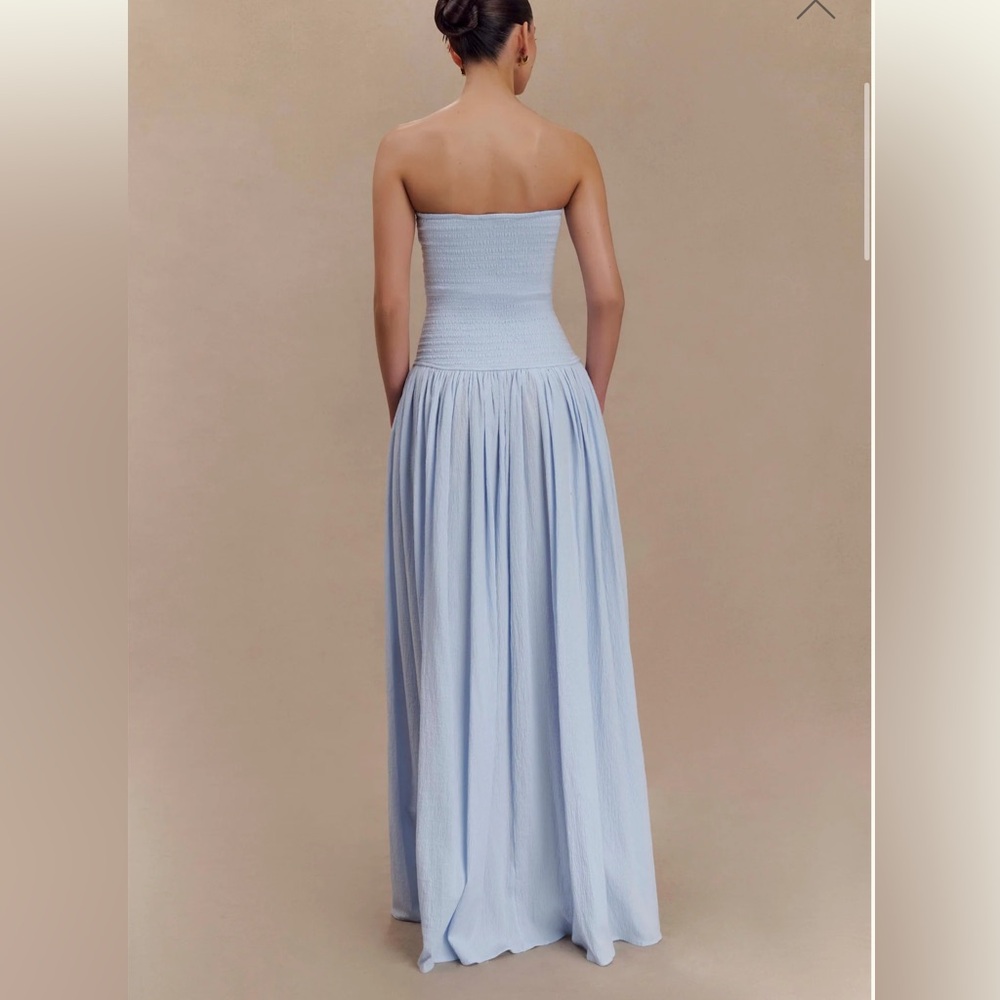 NWT Meshki ‘Maureen’ powder blue cotton shirring strapless maxi dress - Picture 2 of 16